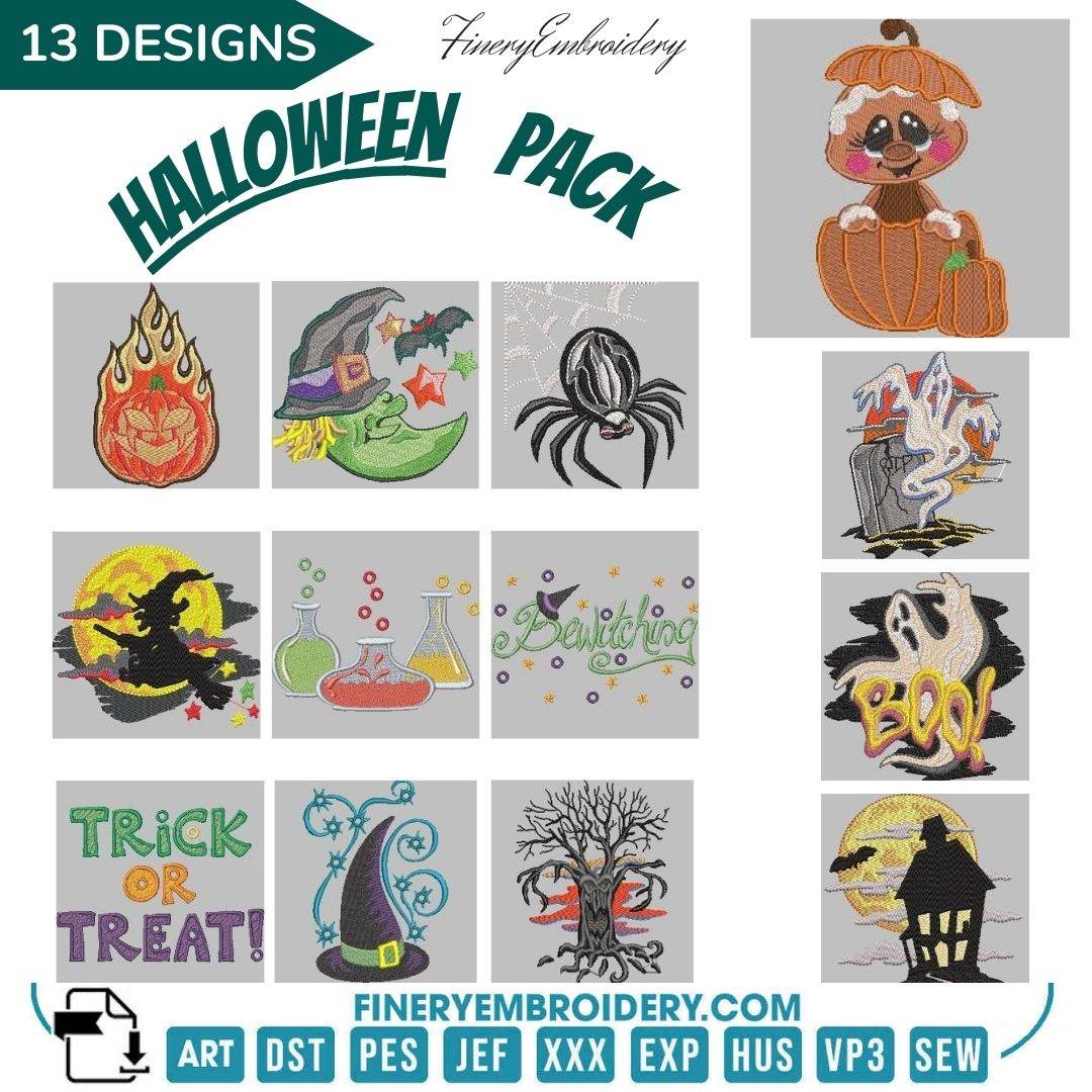 Halloween embroidery designs - Witch and spider