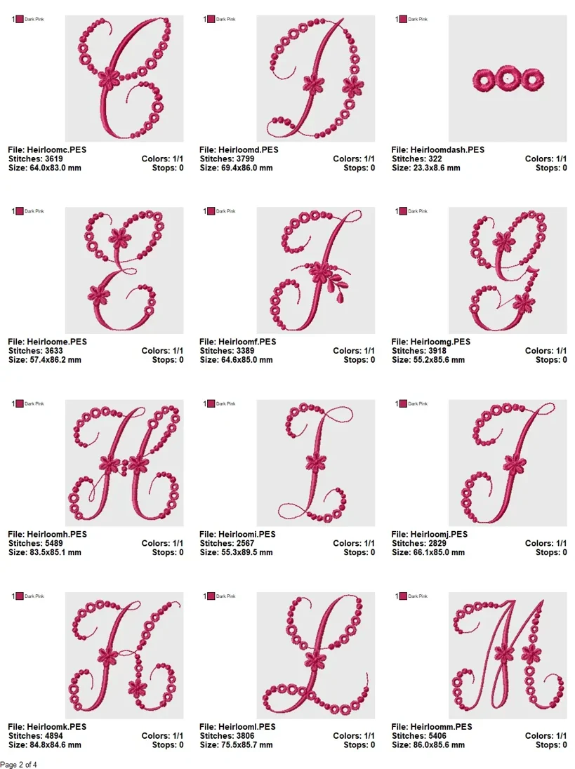 Heirloom Pearl Script Alphabet Embroidery Set - Image 3