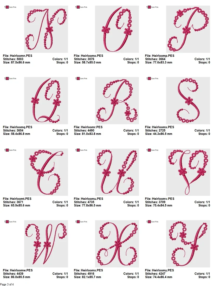 Heirloom Pearl Script Alphabet Embroidery Set - Image 4