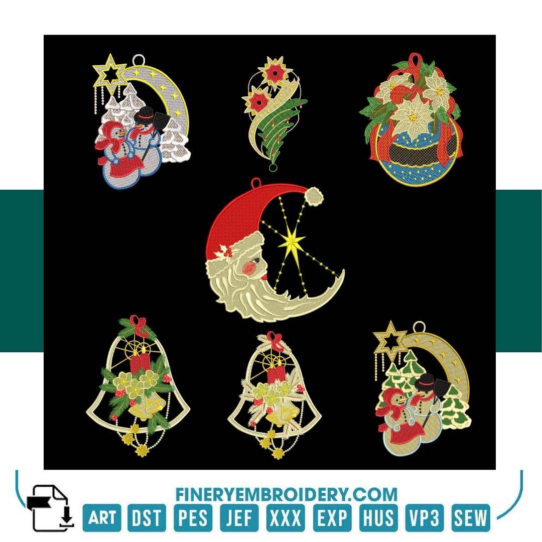 Holiday Embroidery Designs Pack – 7 Christmas Ornaments & Festive Patterns