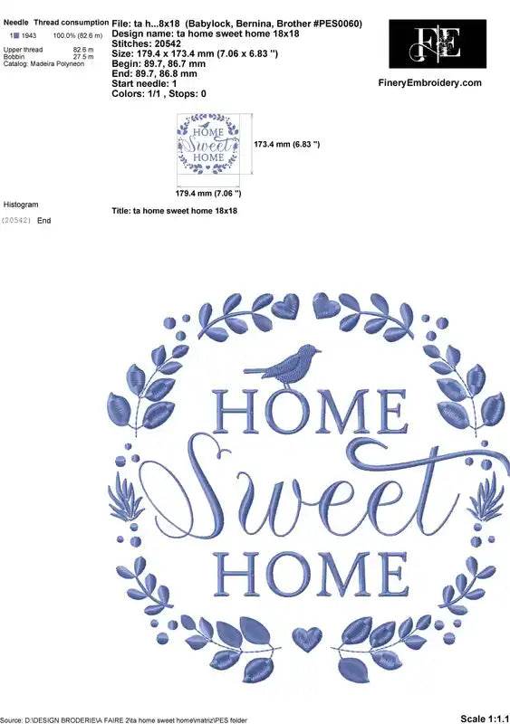 Home Sweet Home Embroidery Design – Elegant Floral Wreath - Image 2