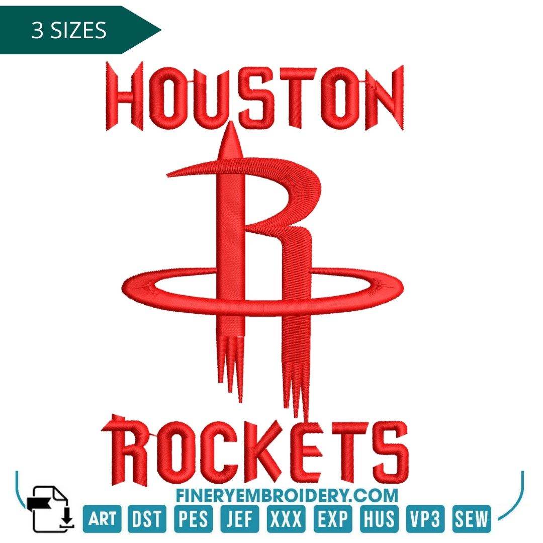 Houston Rockets Embroidery Design – Bold Team Logo in 3 Sizes