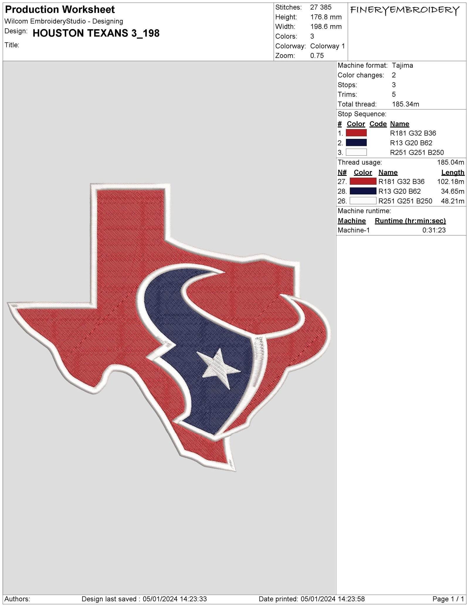 Houston Texans 3 : Embroidery Design - Image 2