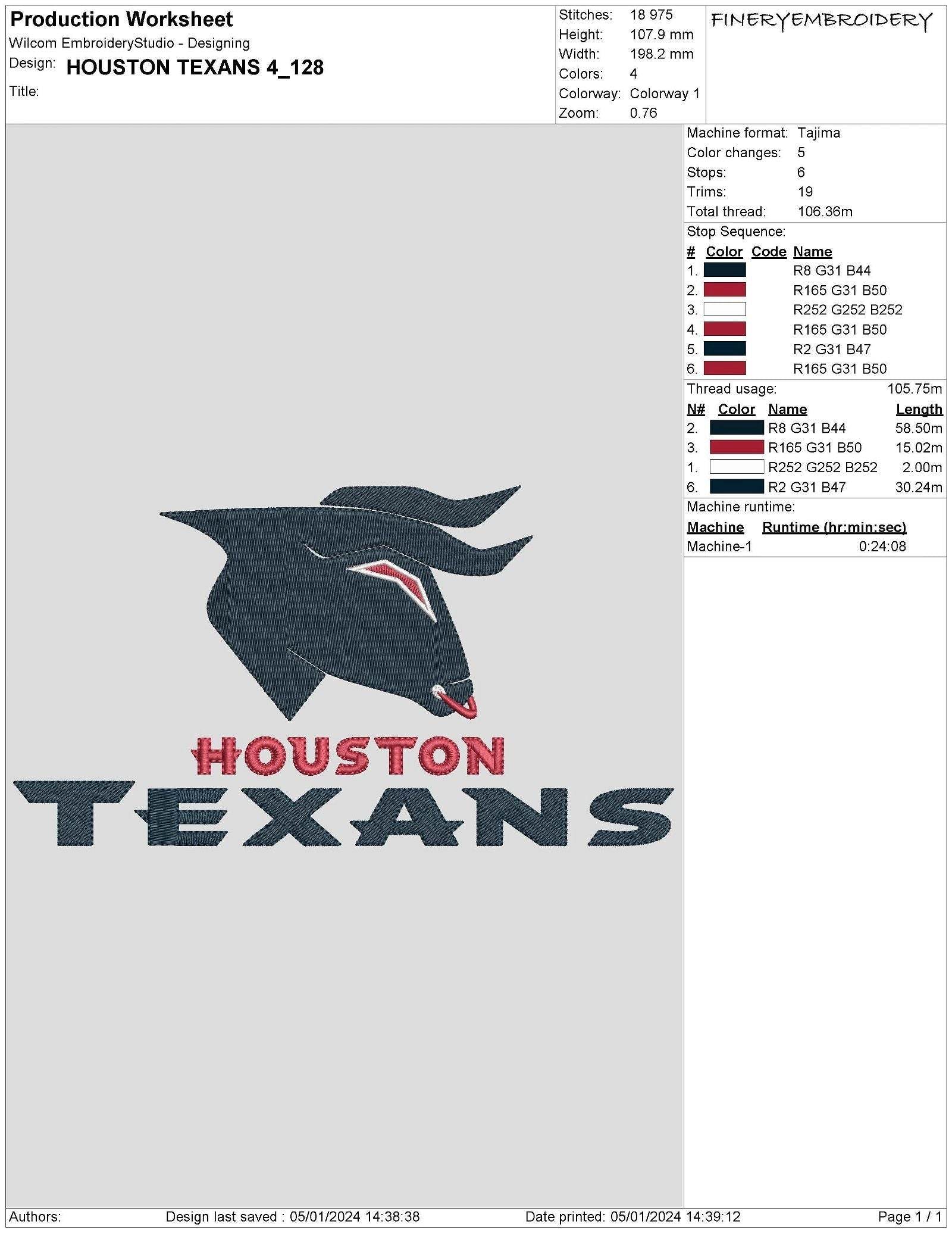 Houston Texans 4 : Embroidery Design - Image 3