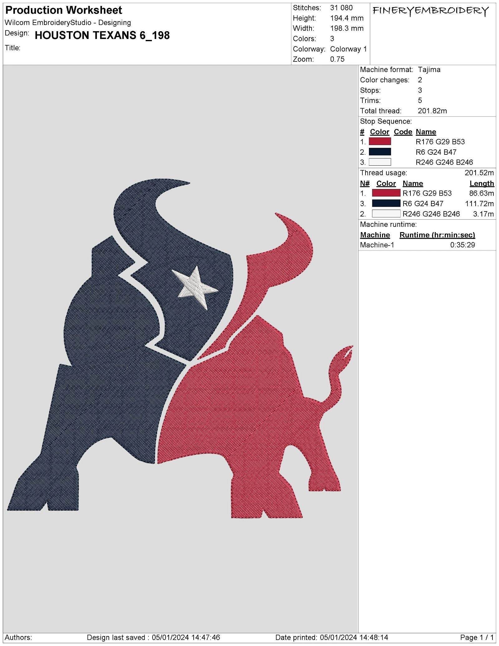 Houston Texans 6 : Embroidery Design - Image 2
