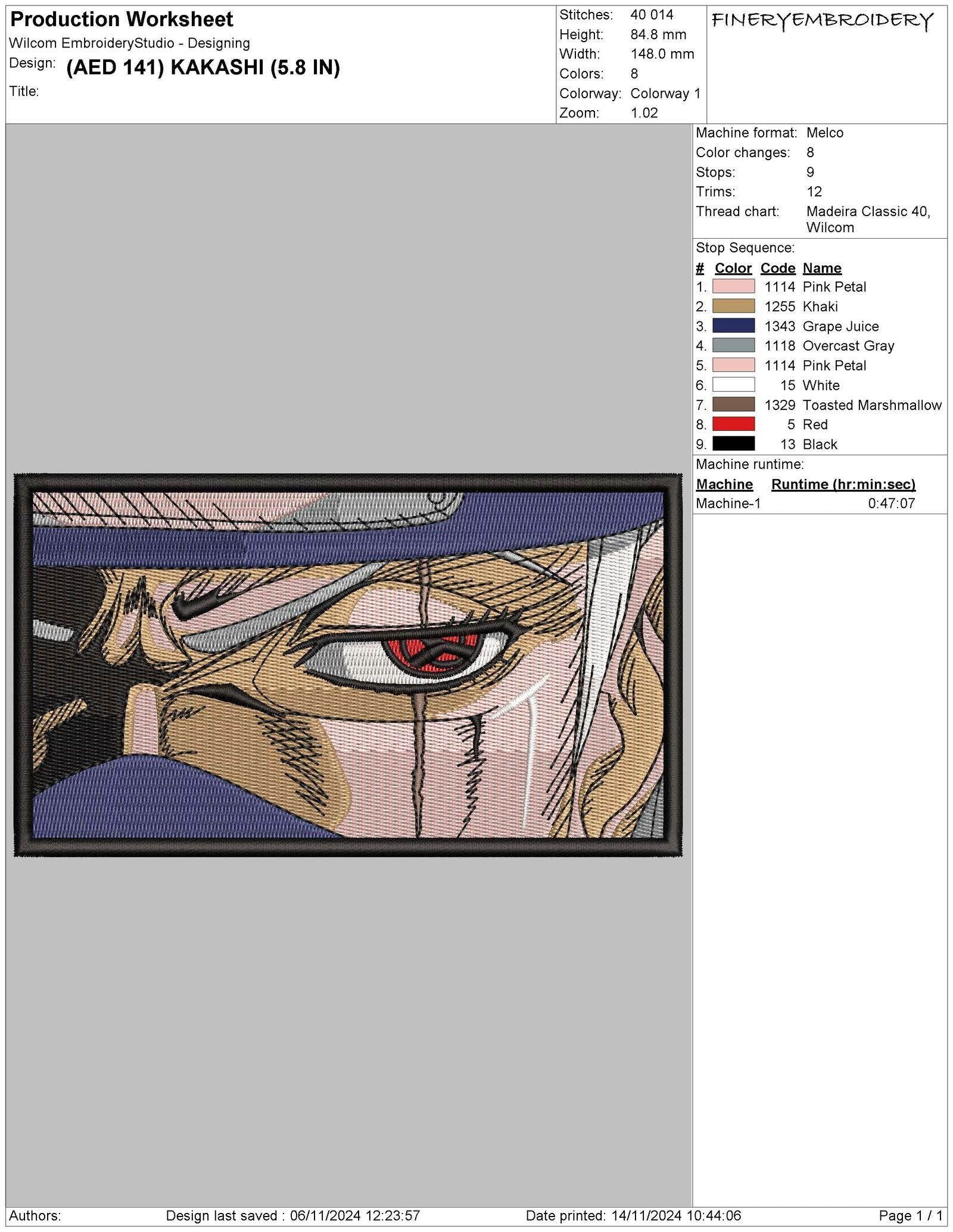 Kakashi Eye Embroidery Design - Image 2