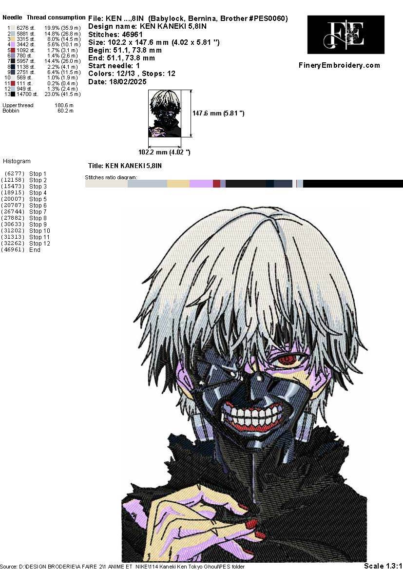 Ken Kaneki Embroidery Design – Tokyo Ghoul’s Dark Evolution - Image 2