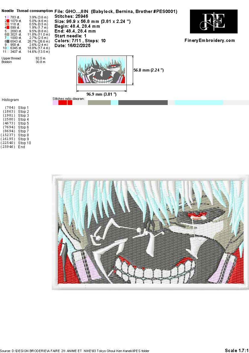 Ken Kaneki Embroidery Design – Tokyo Ghoul’s Dark Evolution - Image 2