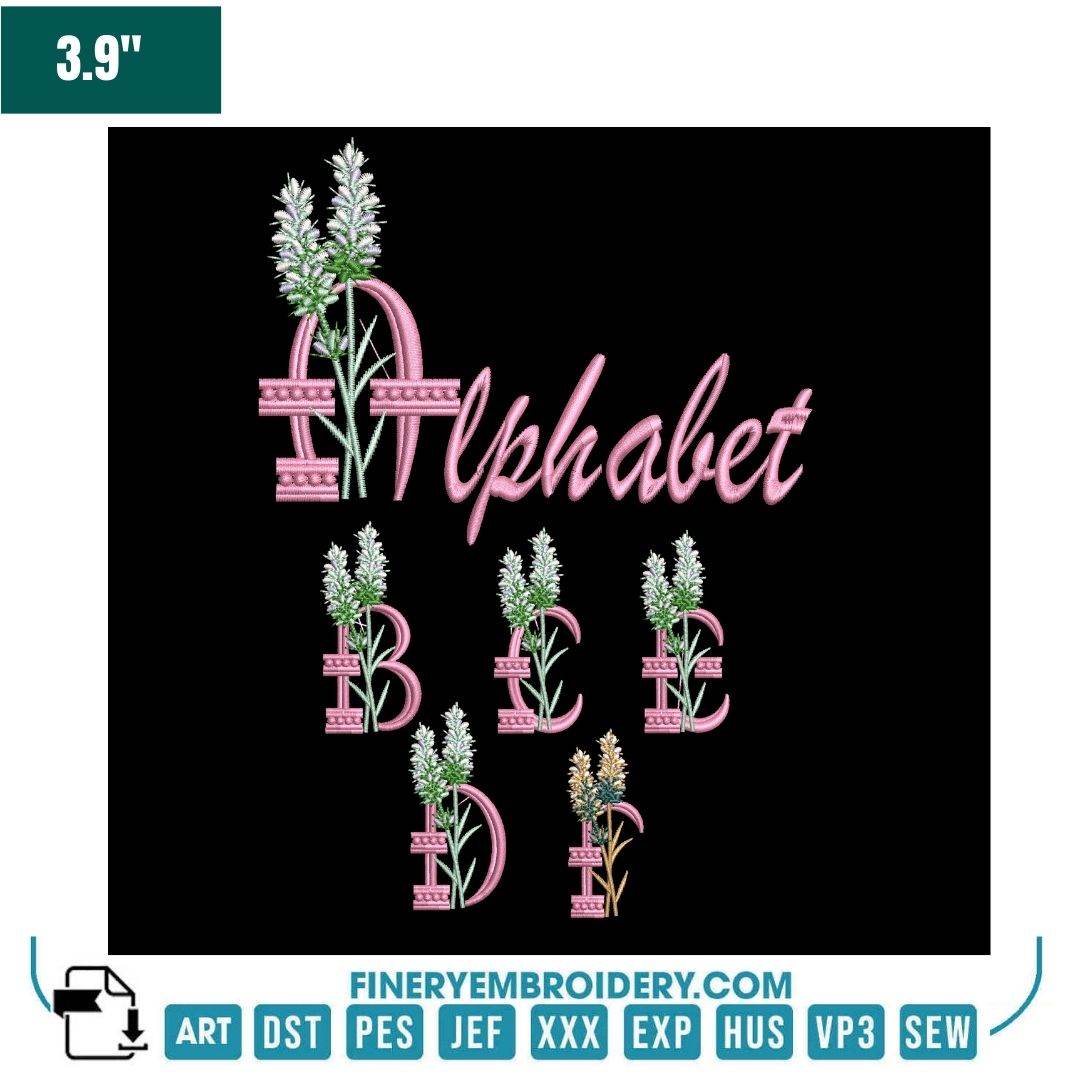 Lavender Floral Alphabet Embroidery Pack – Monogram Letters with Delicate Lavender Stems