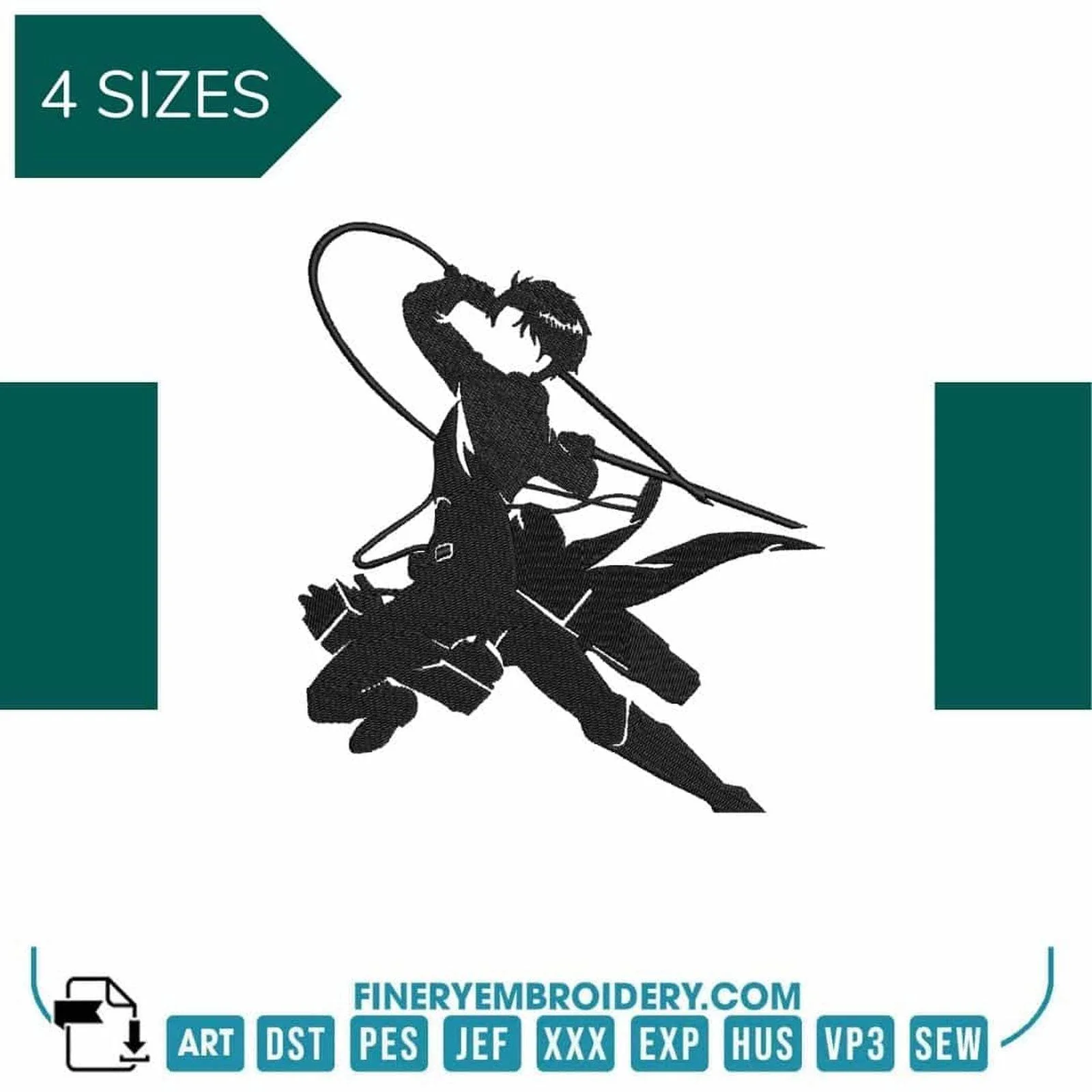 Levi Ackerman Black - Attack on Titan - Animé  - Embroidery Design