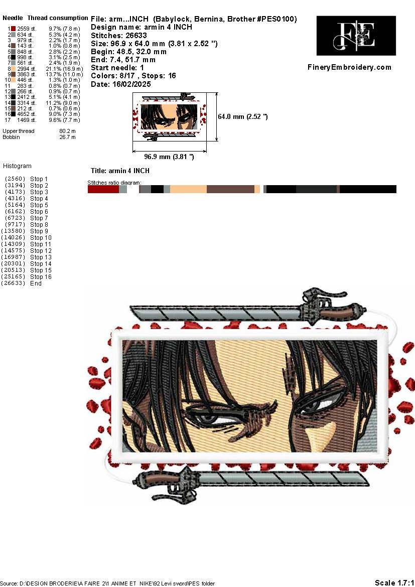 Levi Ackerman Embroidery Design – Intense Gaze and Blades - Image 2