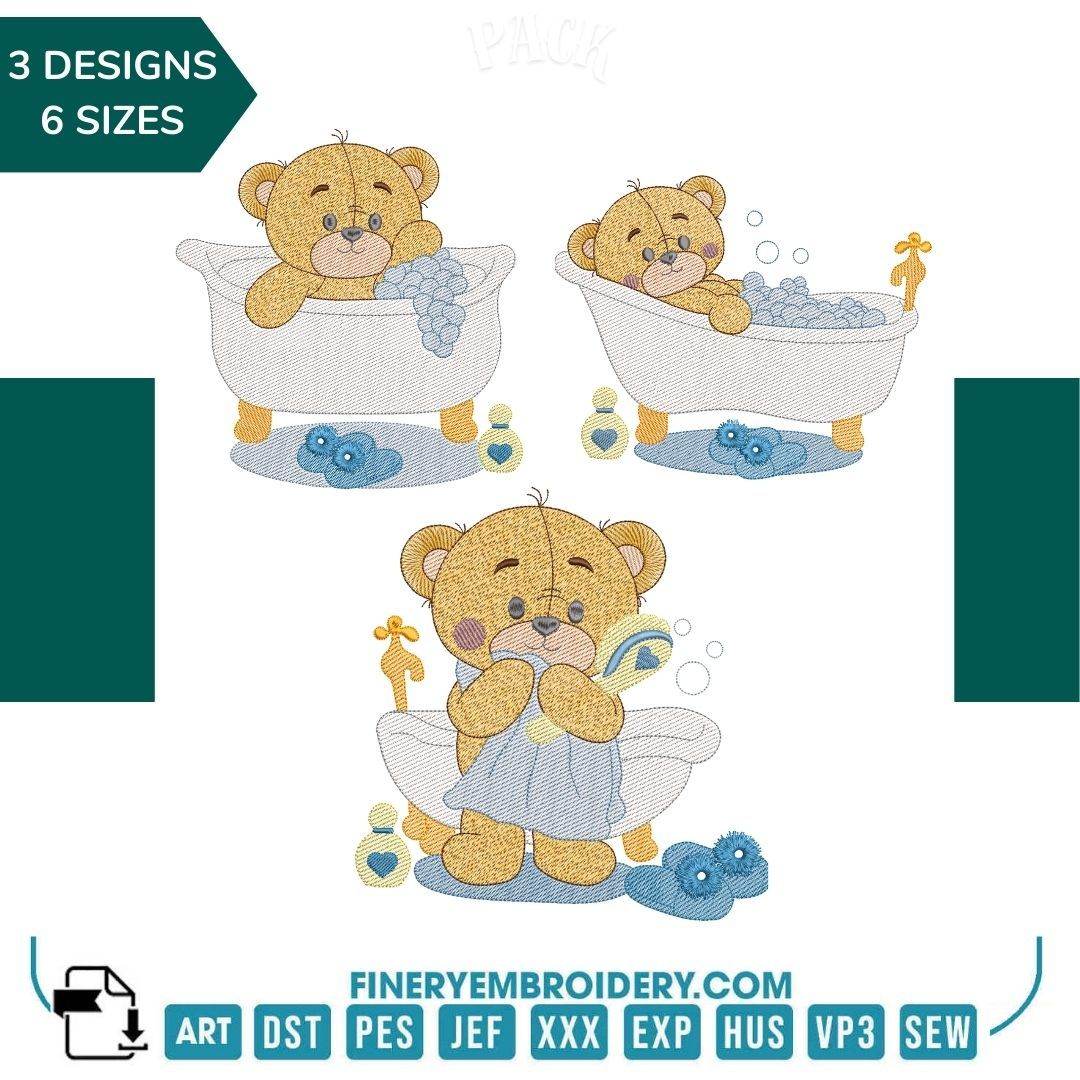 Little Bear takes his bath Pack 3 designs - Embroidery designs