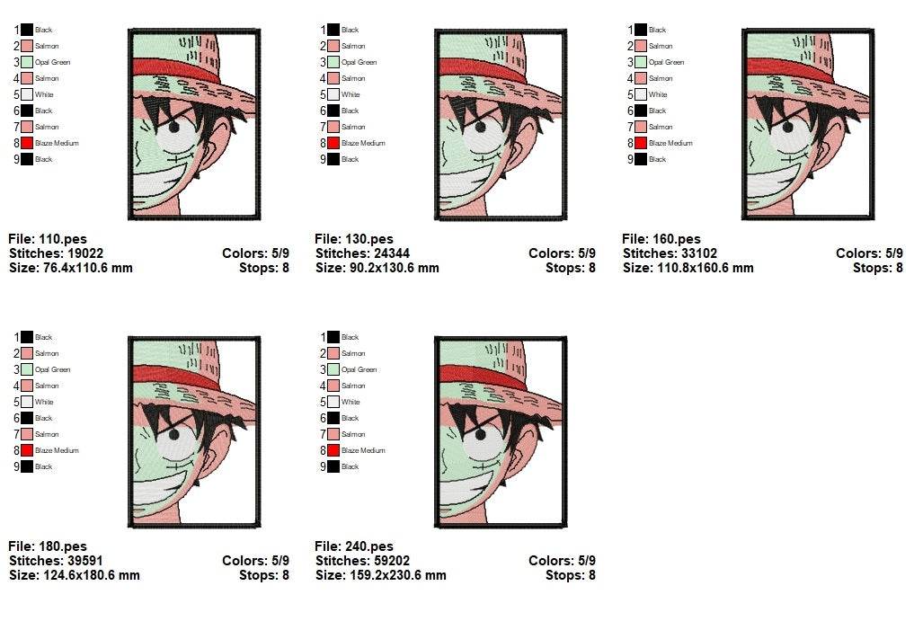 Luffy Half Green Embroidery Design – 5 Sizes - Image 2