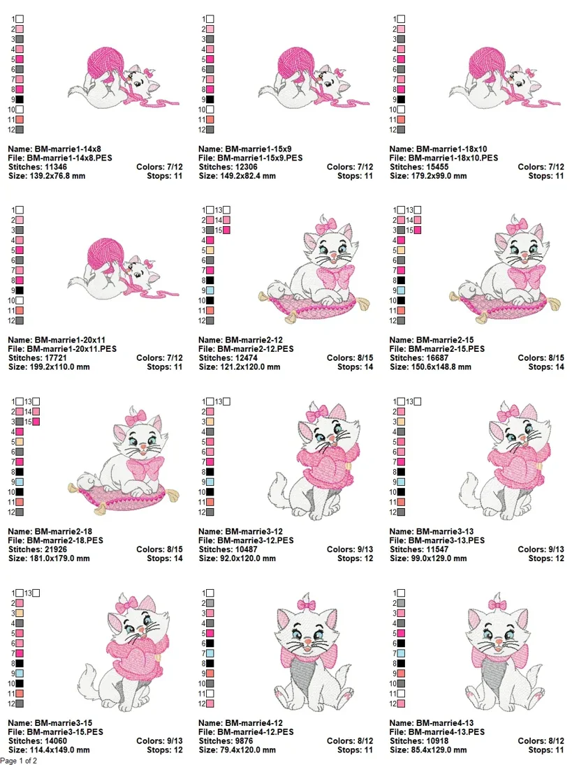 Marie Aristocats Embroidery Design Pack for Disney-Inspired Projects - Image 2