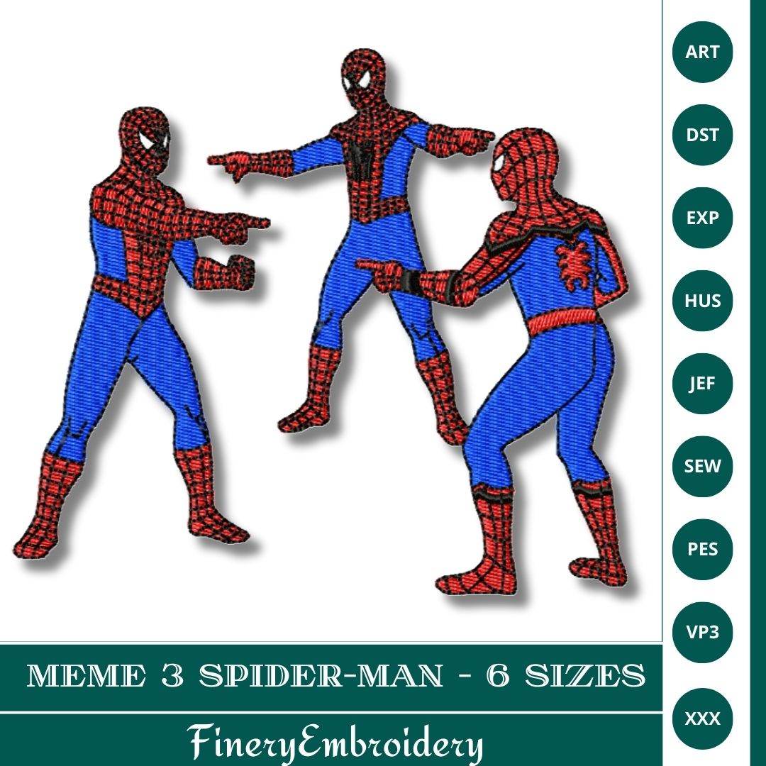 Meme 3 Spider-Man Embroidery Design - Pointing Hero Meme Embroidery Design - 6 Sizes