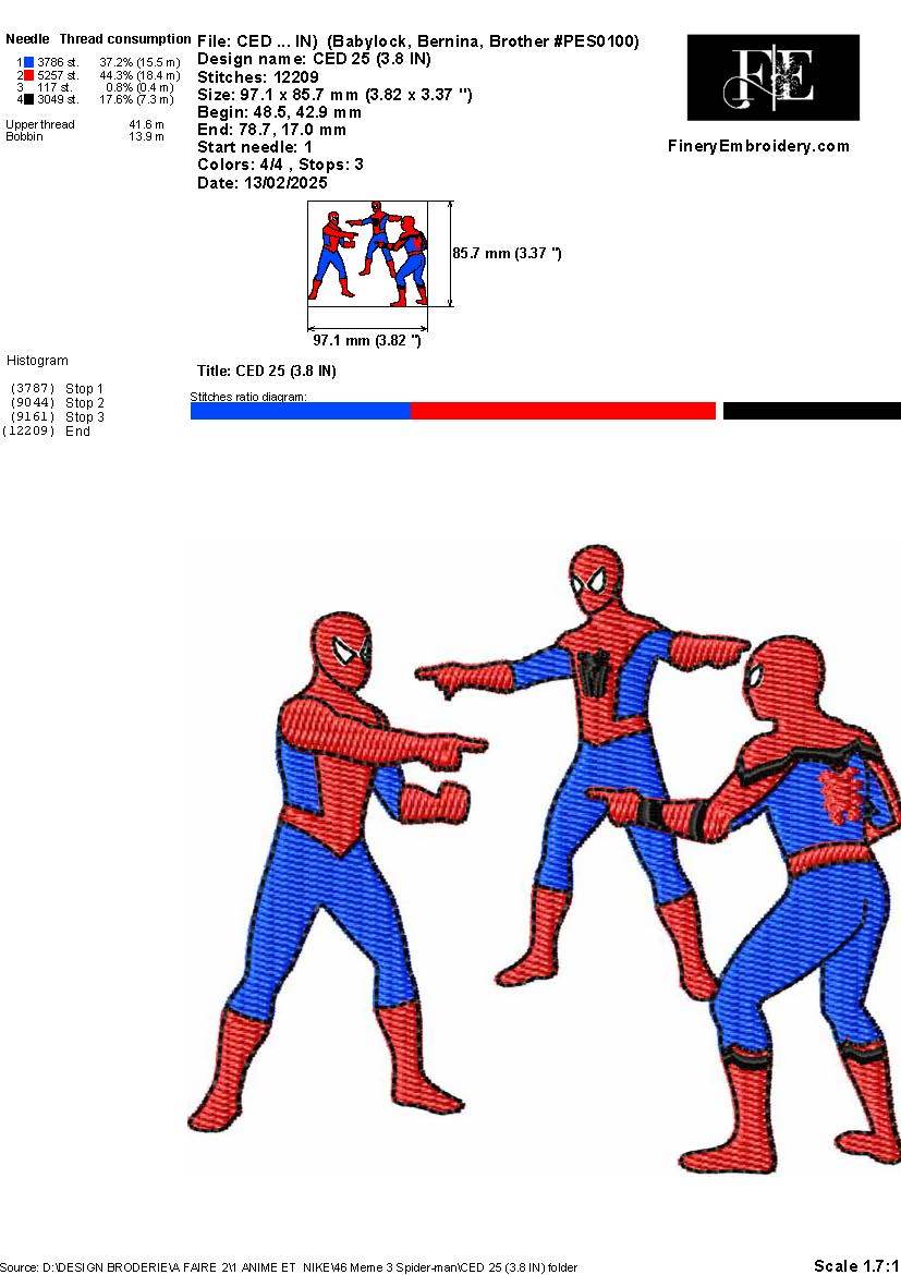 Meme 3 Spider-Man Embroidery Design - Pointing Hero Meme Embroidery Design - 6 Sizes - Image 3