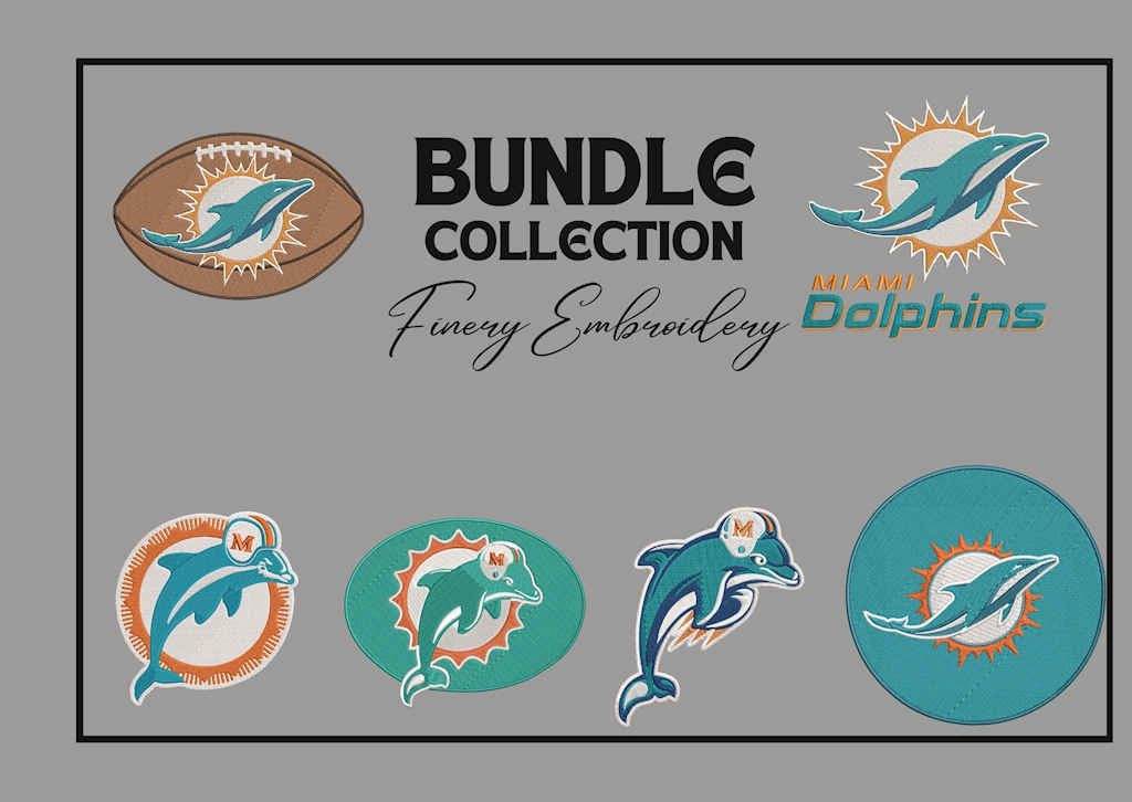Miami Dolphins - Pack of 6 Designs - 2 sizes - Embroidery Design - Image 2