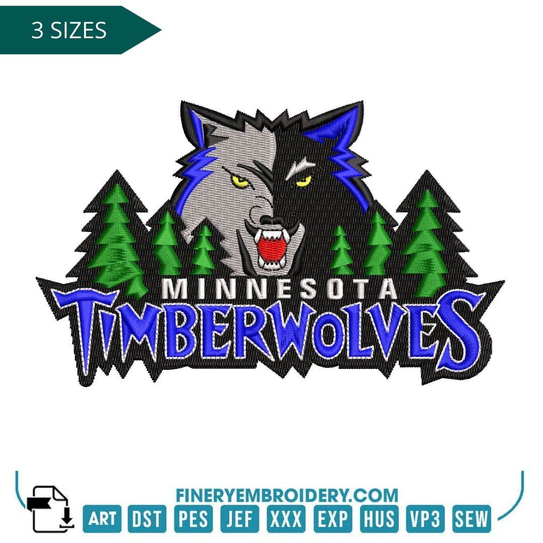 Minnesota Timberwolves Embroidery Design – Wild Team Logo in 3 Sizes