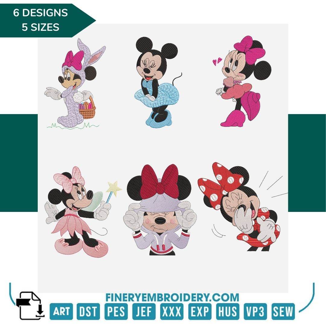 Minnie Mouse Embroidery Design Pack – 6 Designs in 5 Sizes