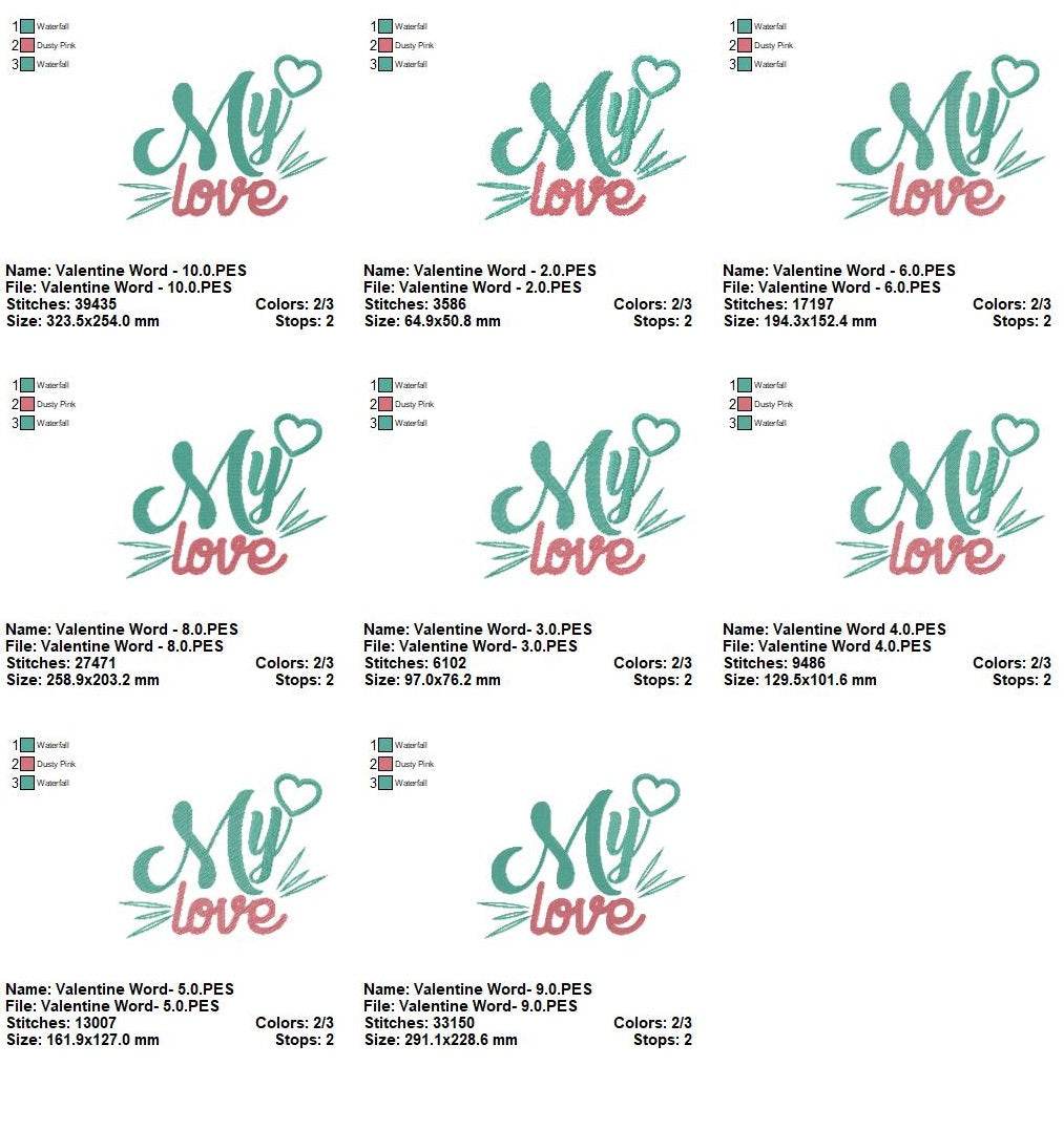 My Love - Valentine's Embroidery Design Pack (7 Sizes) - Image 2