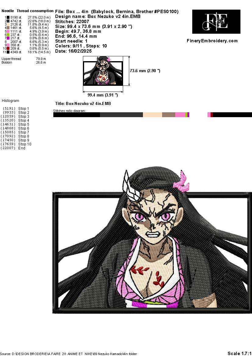 Nezuko Kamado Embroidery Design – Demon Slayer’s Fierce Warrior - Image 2