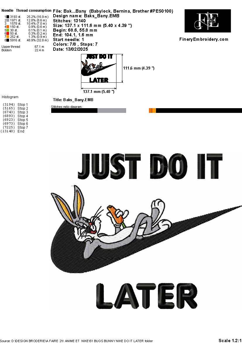 Nike Bugs Bunny Relaxed Cartoon Bunny Embroidery Design Do It Later - Image 3