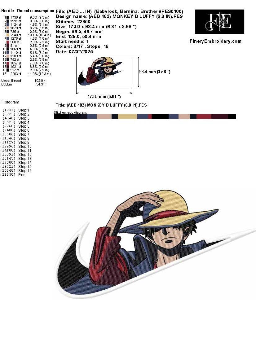 NIKE | Monkey D. Luffy | One Piece - Embroidery Design - Image 3