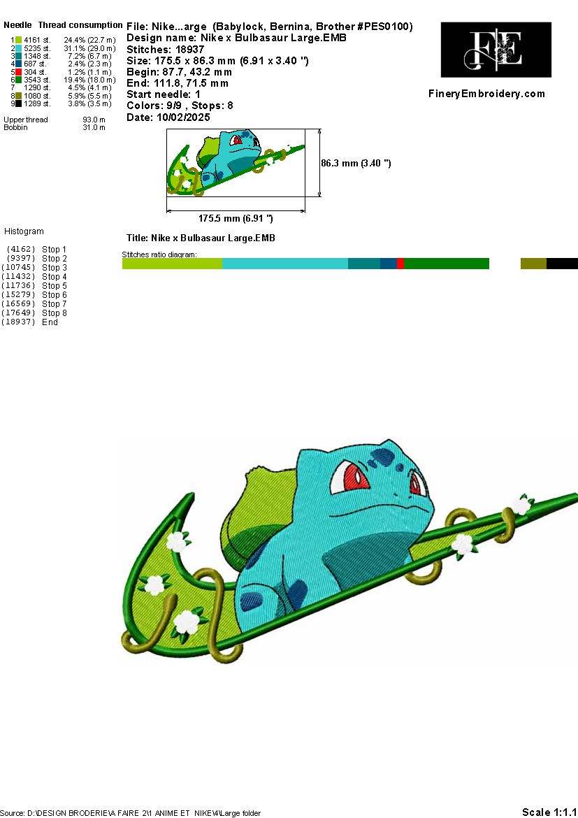 Nike x Bulbasaur Embroidery Design – 3 Sizes - Image 2