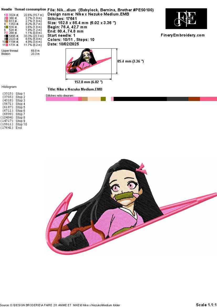 Nike x Nezuko Embroidery Design – 3 Sizes - Image 2