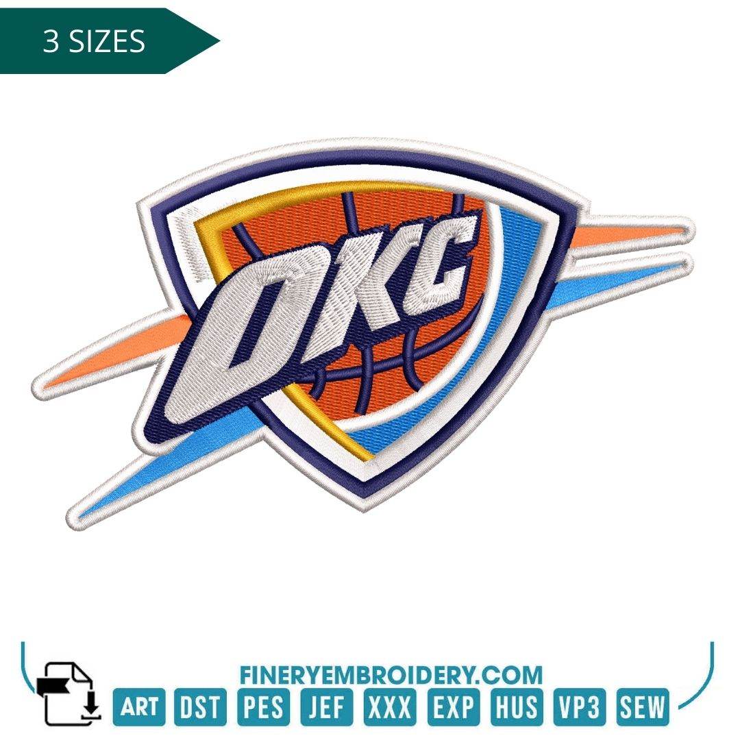 Oklahoma City Thunder Embroidery Design – Dynamic Team Logo in 3 Sizes