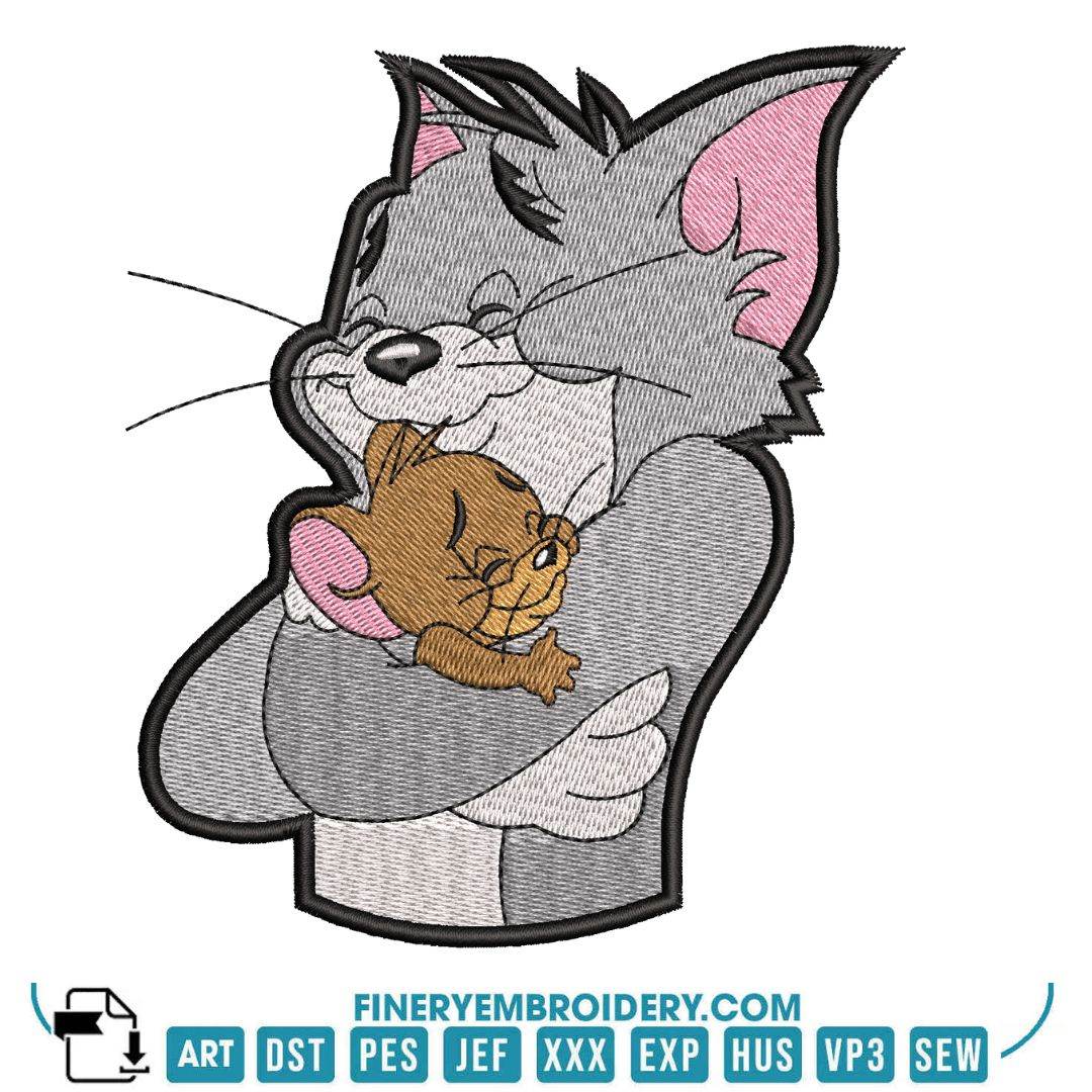 Tom & Jerry Hug Embroidery Design – Perfect for Fans!