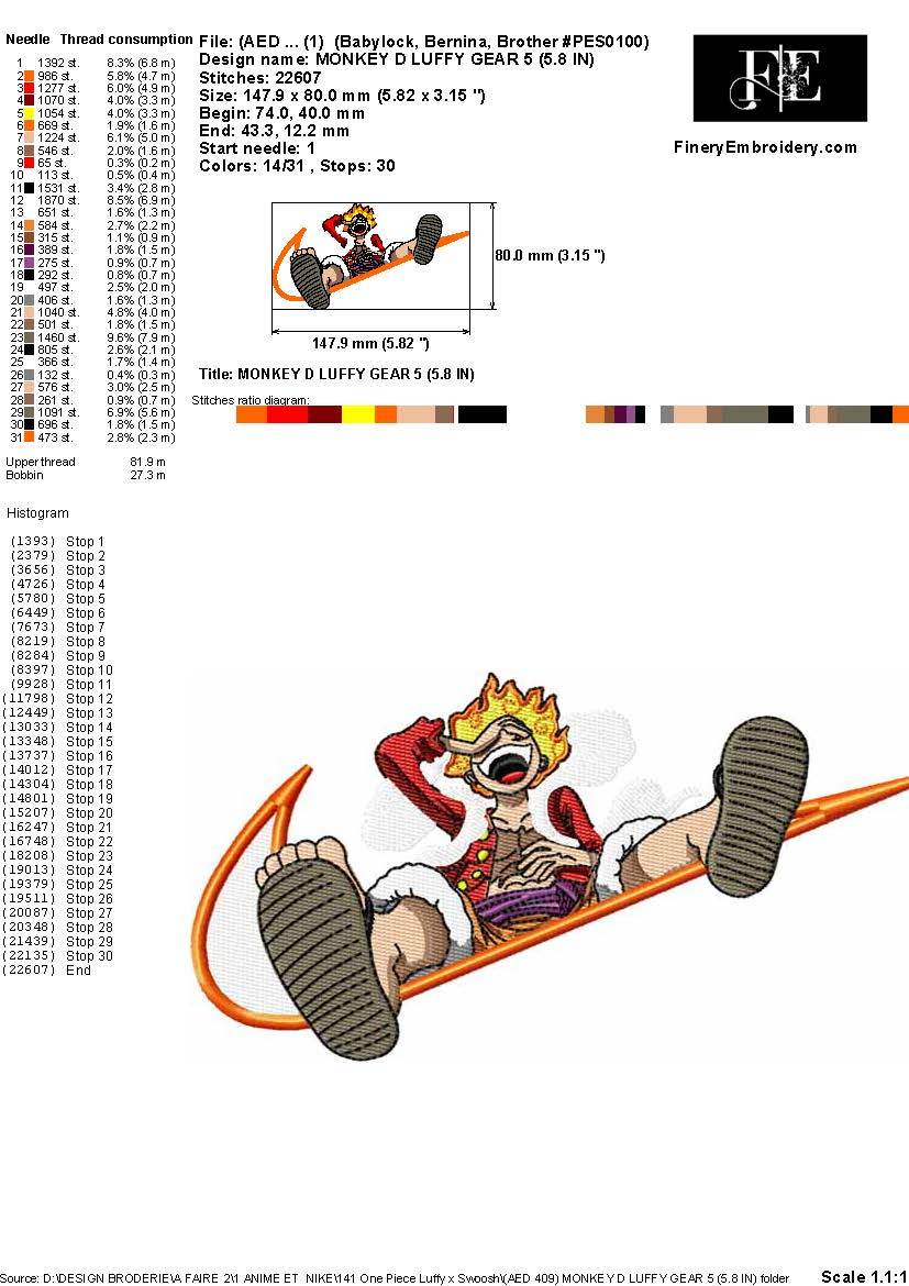 One Piece Gear 5 Pirate Embroidery Design – Luffy’s Joyful Ride - Image 2
