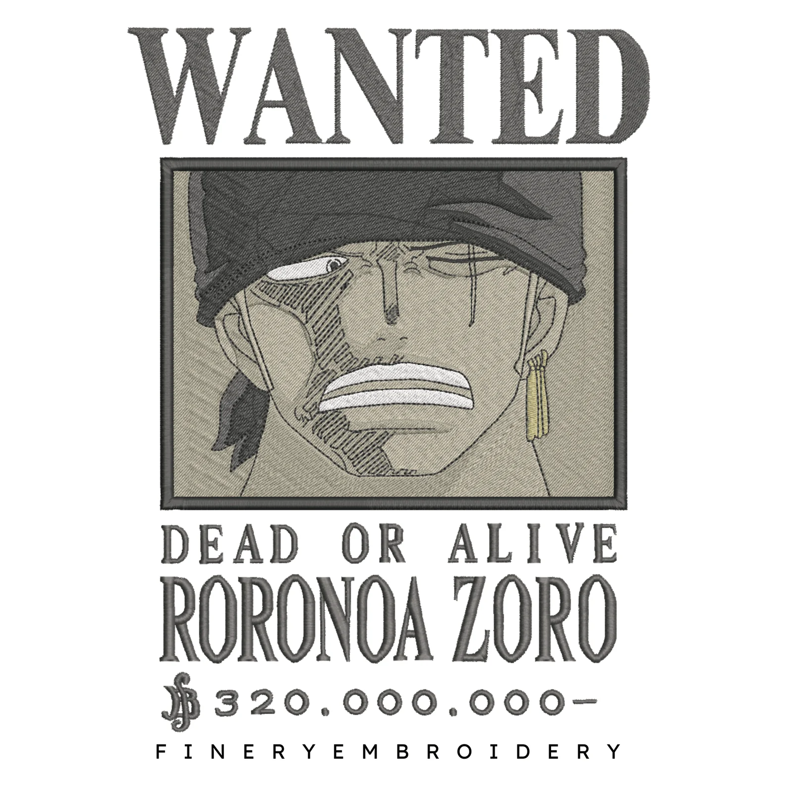 One Piece Zorro Wanted - Anime - Embroidery Design - Image 2