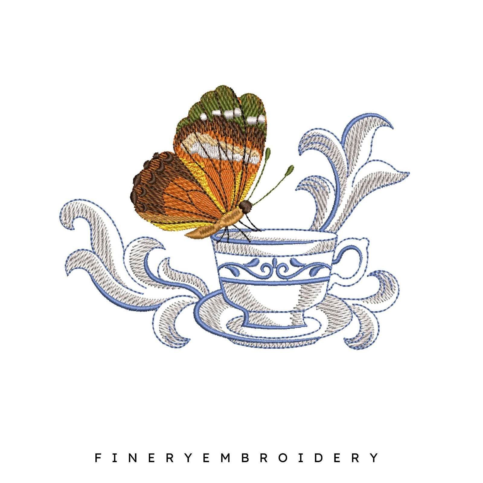 Pack - 10 designs captivating butterfly and mug - Embroidery Designs - Image 6