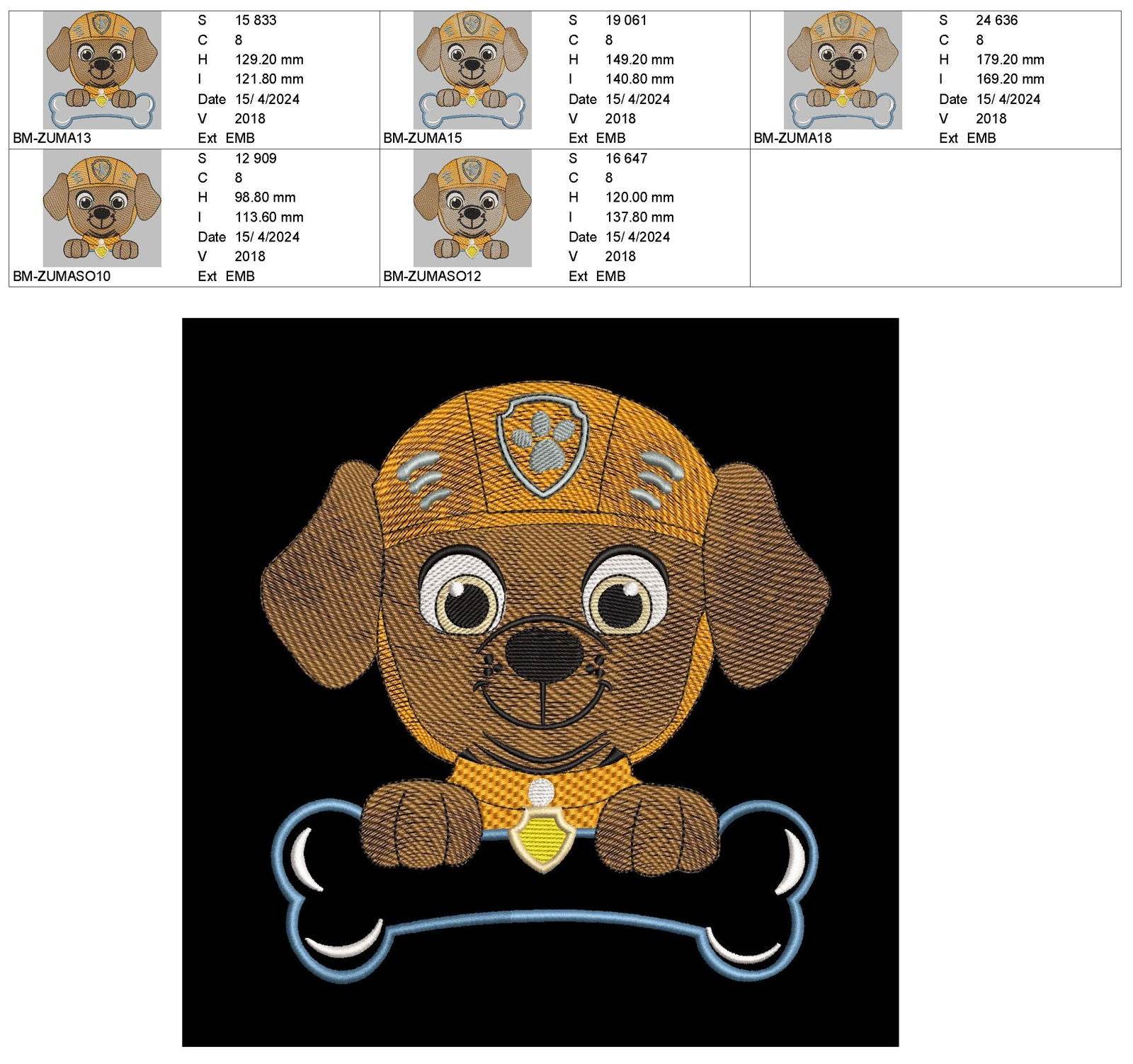 Paw Patrol appliqué and Embroidery Designs: Exclusive Pack of 18 - Image 4