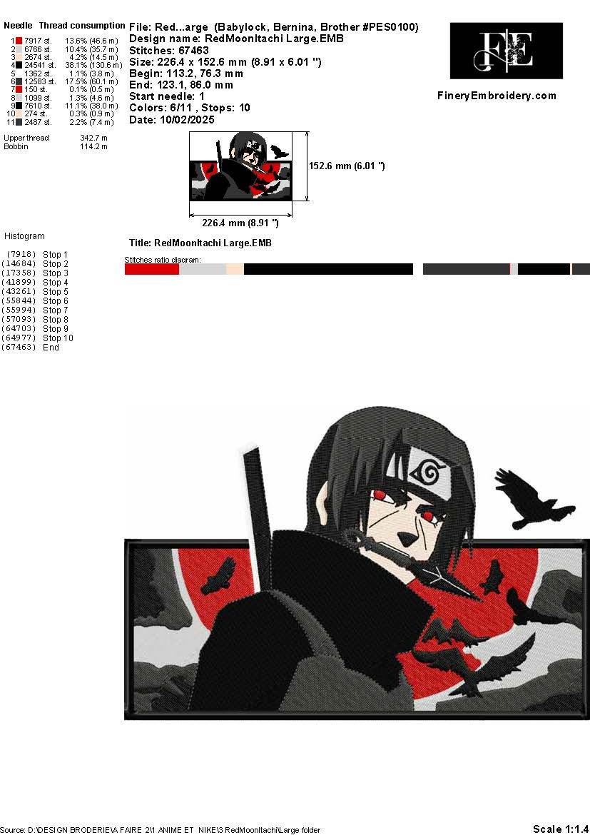 Red Moon Itachi Embroidery Design – 3 Sizes - Image 2