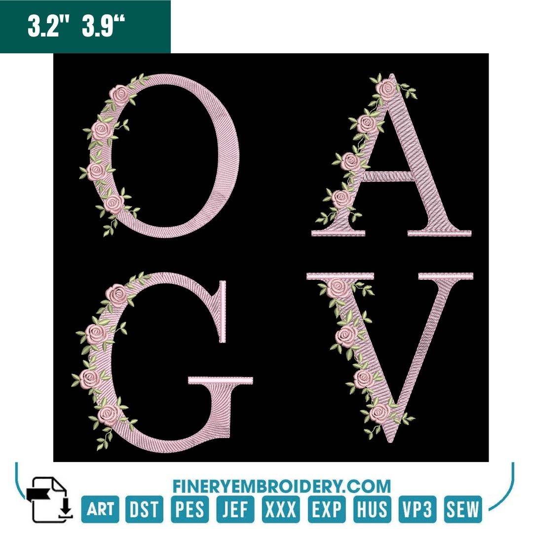 Rose Vine Alphabet Embroidery Pack – Delicate Floral Monogram Letters