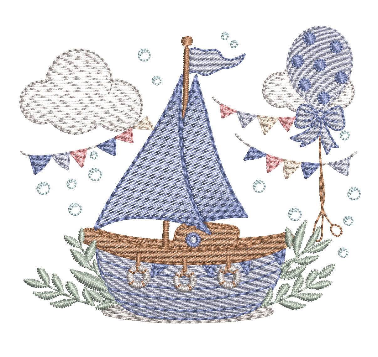 Sailboat embroidery design charming scene  – 7 Sizes - Image 2