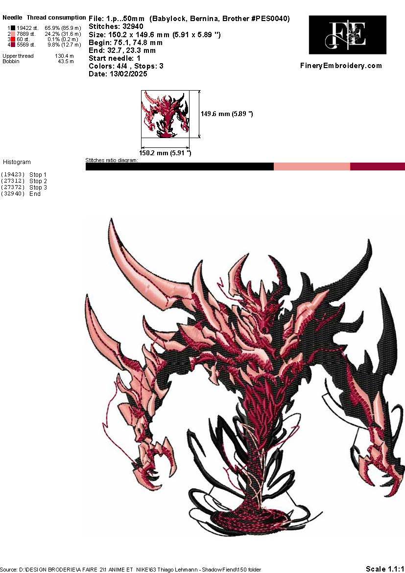 Shadow Fiend Embroidery Design – Dark Demon Pattern - Image 3