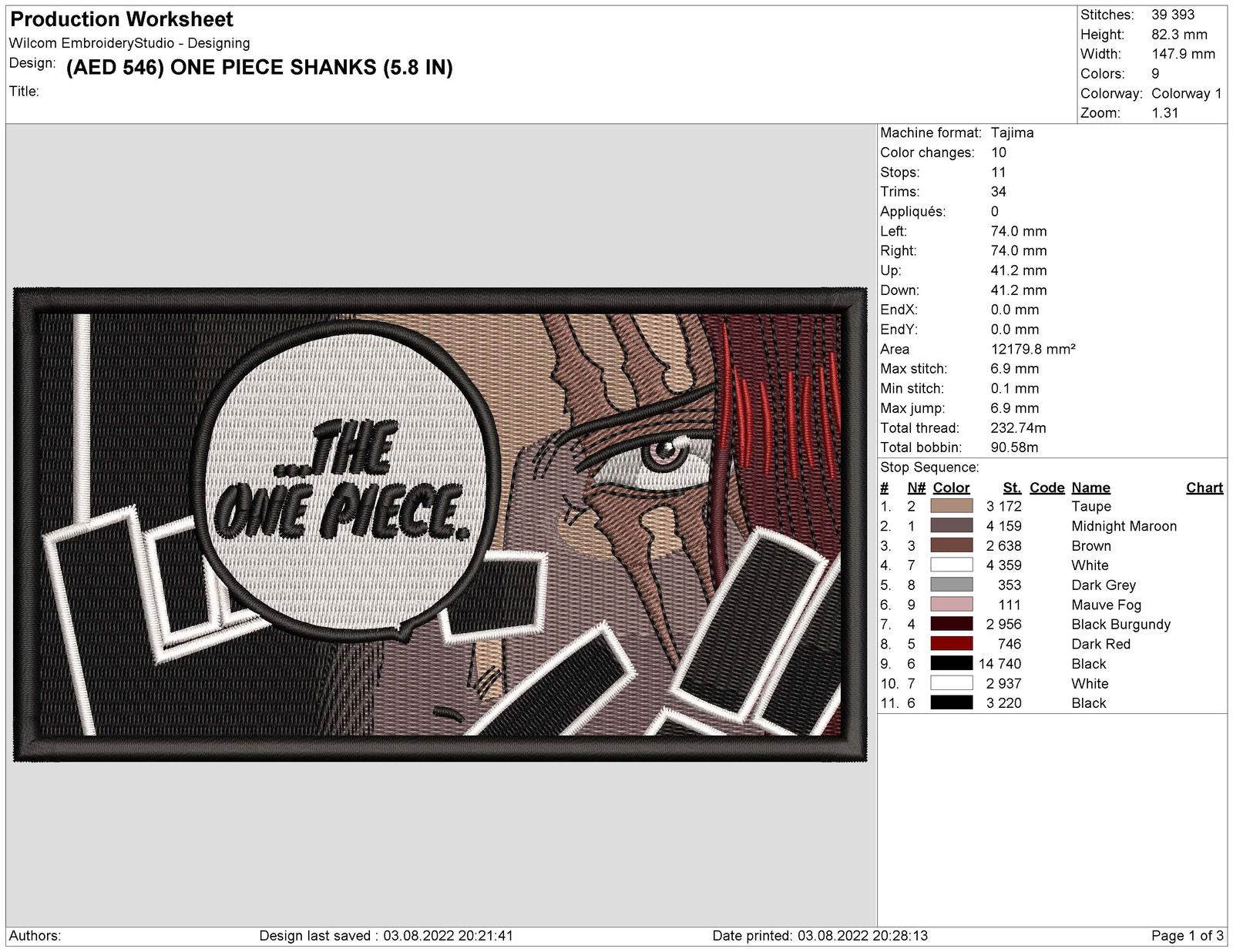 Shanks Boxed "The One Piece" Embroidery Design - Image 2