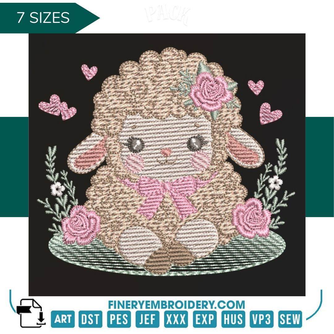 Sheep with roses embroidery design – 7 Sizes