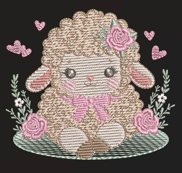 Sheep with roses embroidery design – 7 Sizes - Image 3