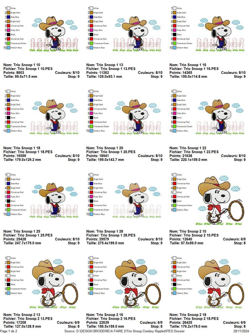 Snoopy Cowboy Embroidery Pack – 3 Unique Designs in Multiple Sizes - Image 2