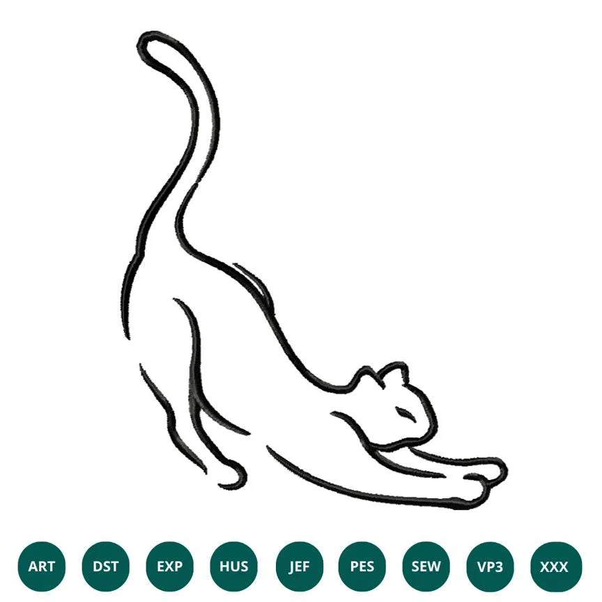 Stretching cat line embroidery design