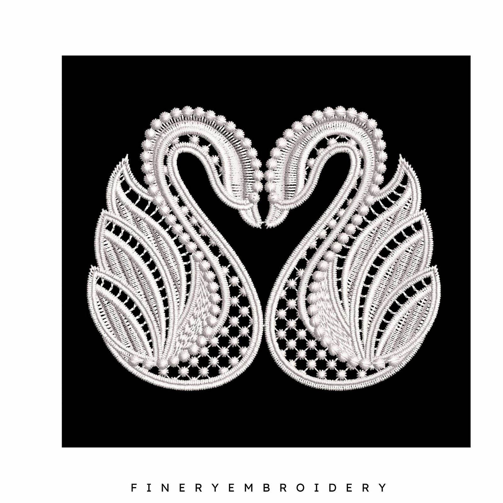 Swan Serenity 15: Exquisite White Embroidery Design - Image 3