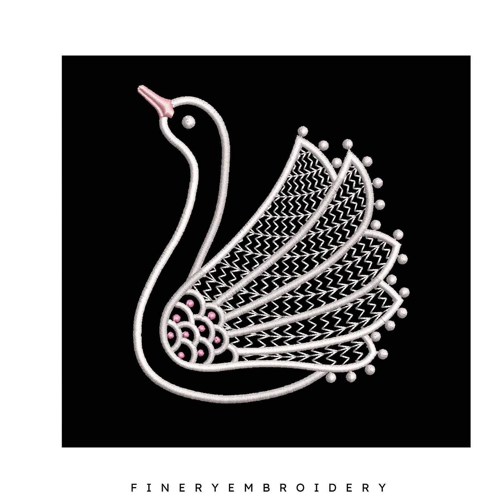 Swan Serenity 10: Exquisite White Embroidery Design - Image 3