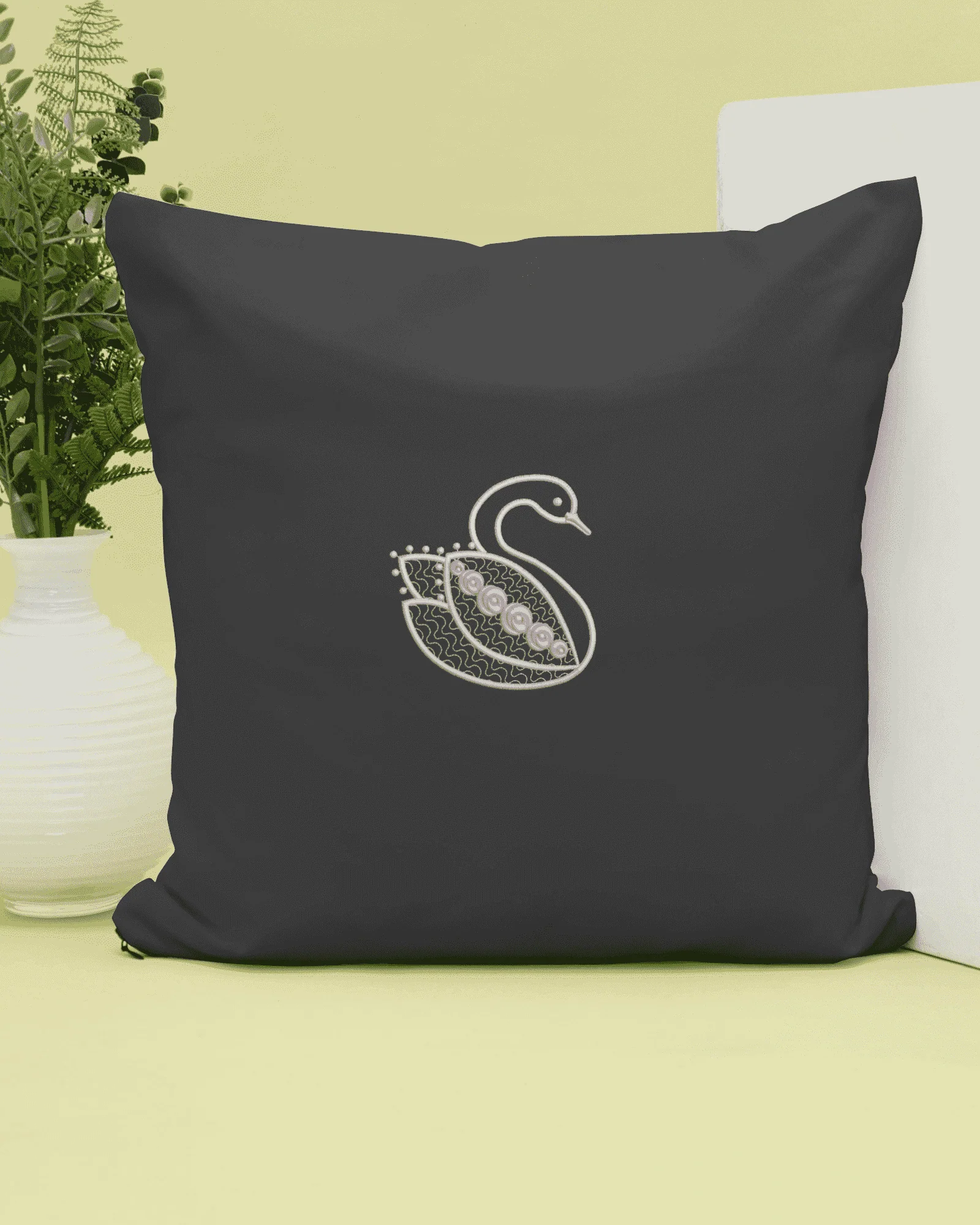 Swan Serenity 11: Exquisite White Embroidery Design - Image 2