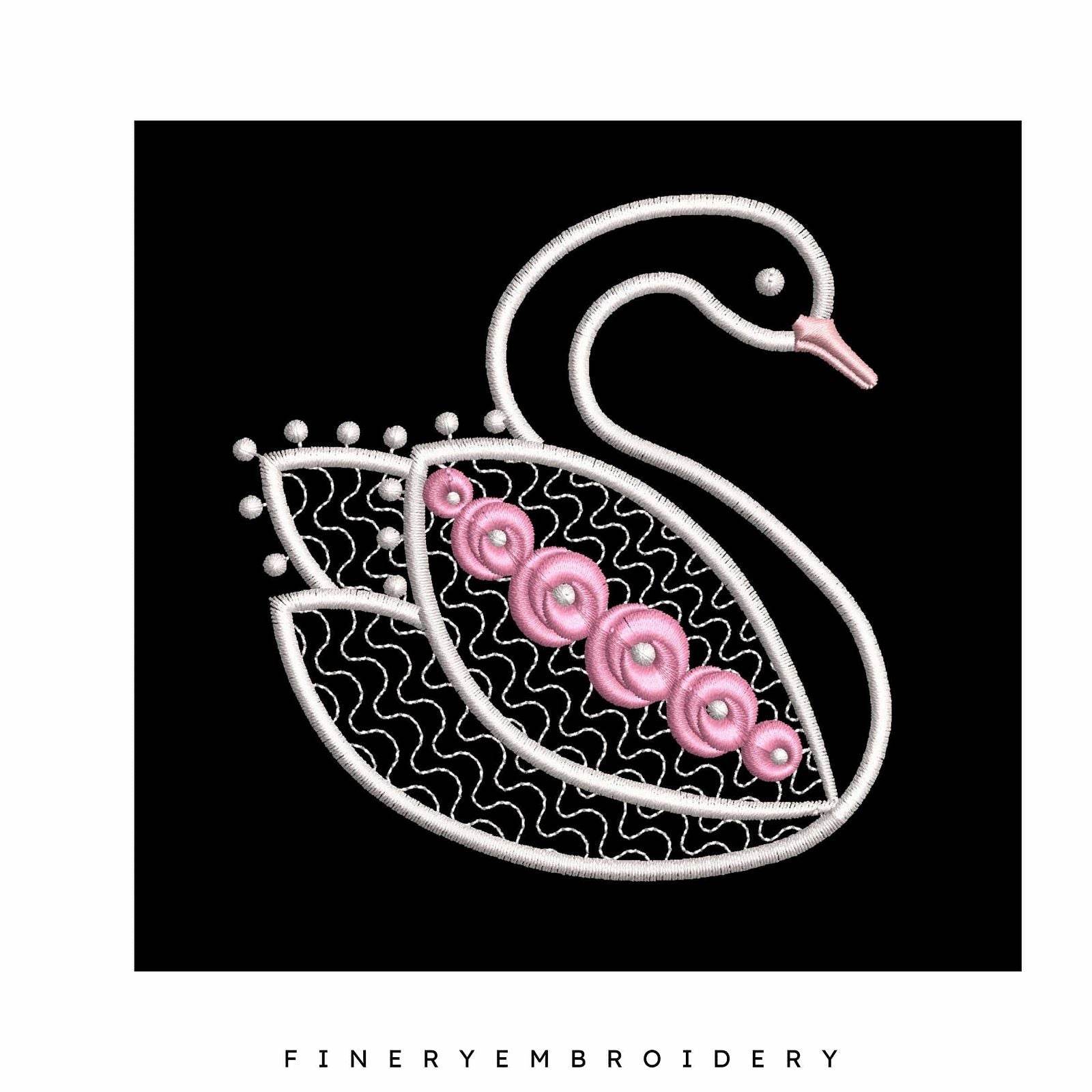 Swan Serenity 11: Exquisite White Embroidery Design - Image 3