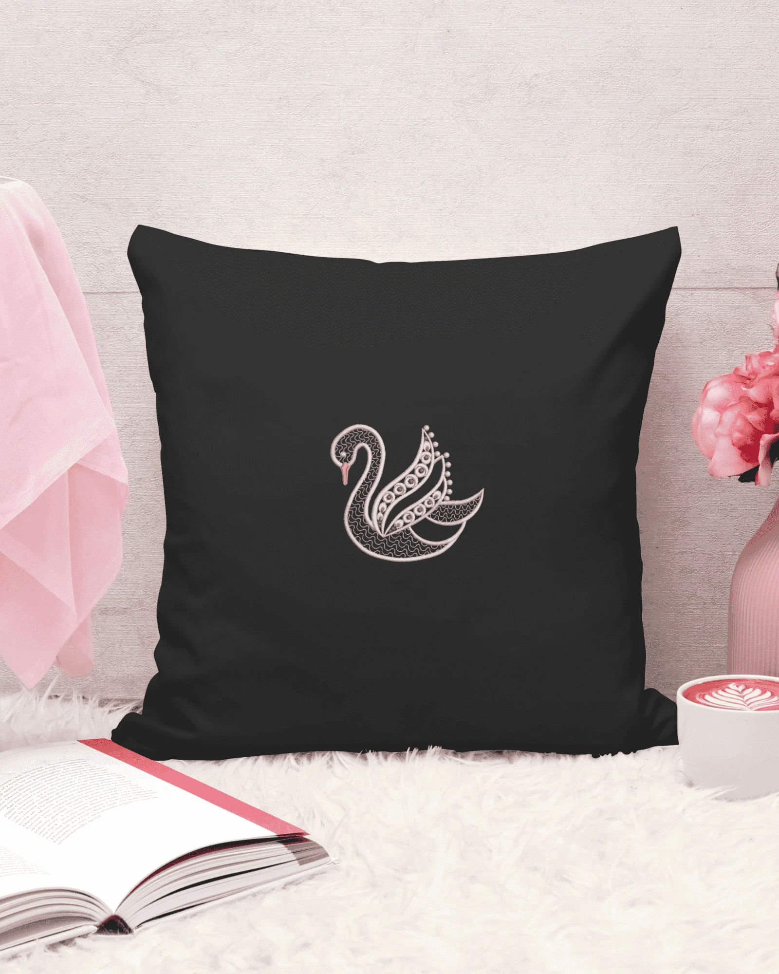 Swan Serenity 12: Exquisite White Embroidery Design - Image 2