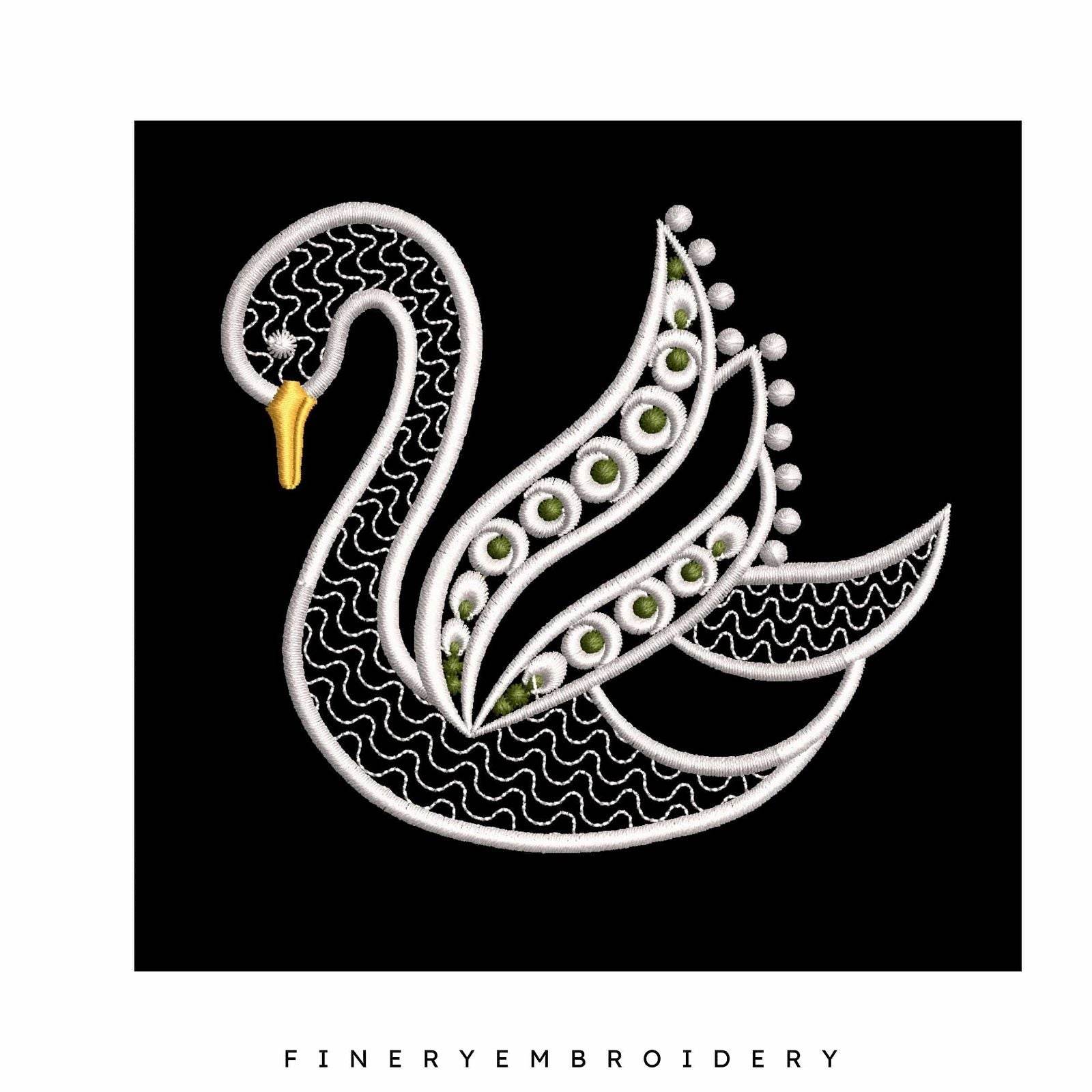 Swan Serenity 12: Exquisite White Embroidery Design - Image 3